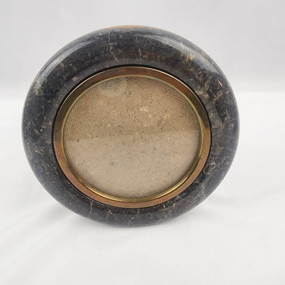 Vintage Black Brown Marble Circular‎ Photo Frame with Brass Frame Pakistan